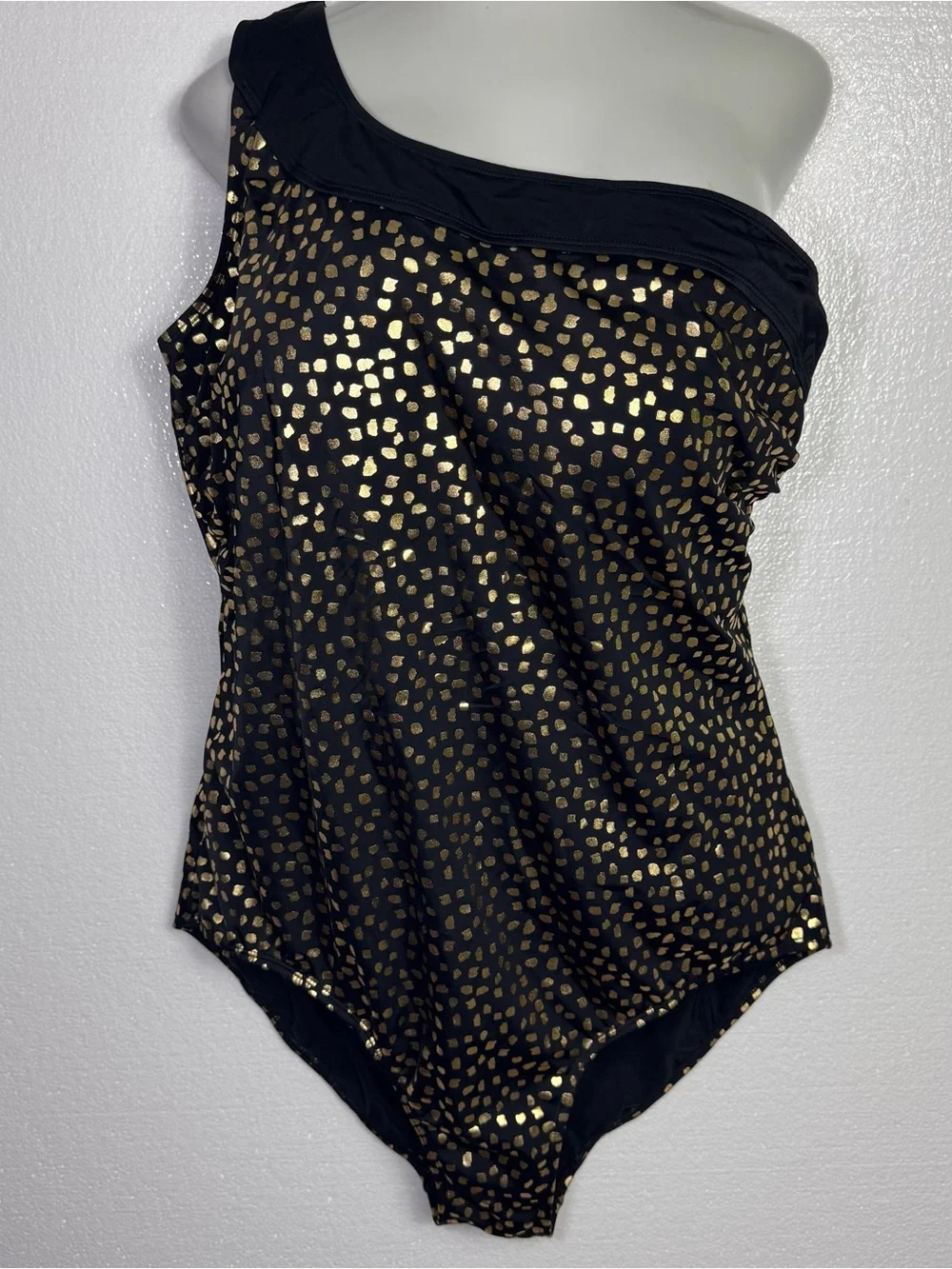 Swimsuits For All One-Shoulder One Piece Swimsuit Black Gold Metallic Sz 26 NWT